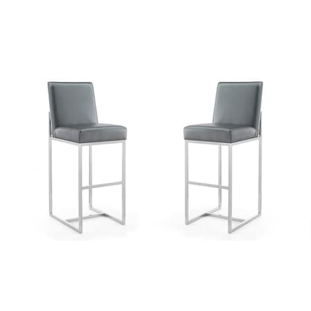 Manhattan Comfort Element 29 Faux Leather Bar Stool in Graphite and Polished Chrome, PK2 2-BS010-GP